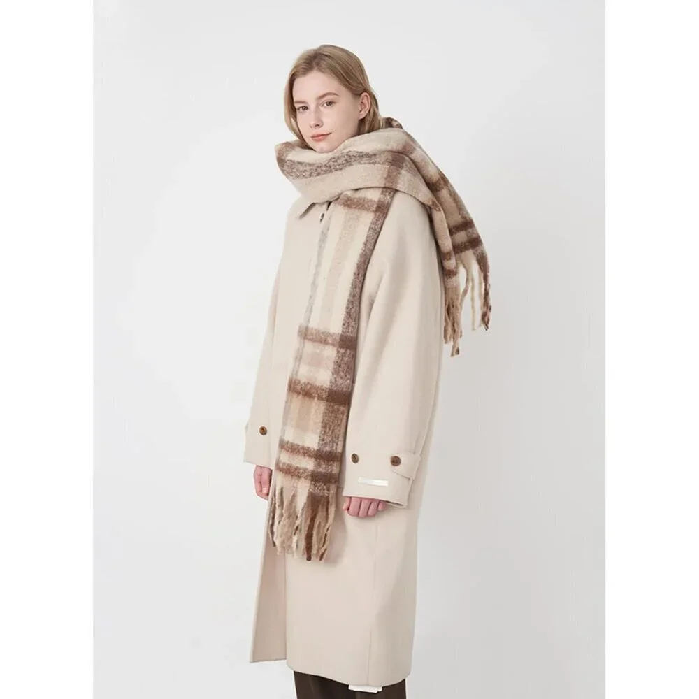 Vintage Women's Plaid Shawl Soft Cashmere-Style Wrap Cozy All Season